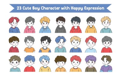 23 Cute Boy Character with Happy Expression