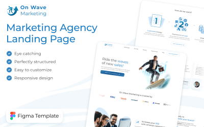 On Wave: Plantilla de interfaz de usuario de Figma para landing page moderna y limpia, lista para usar, para agencias de marketing