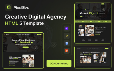 Pixelevo – Kreatív digitális marketingügynökség HTML5-sablonja