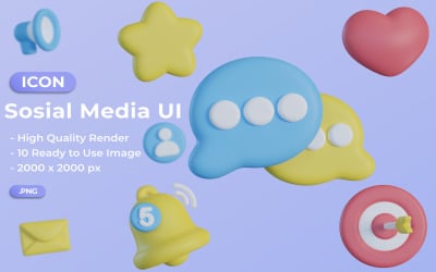 3D Social Media UI Icons Bundle