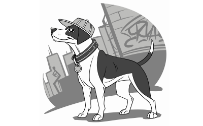 Urban-style dog on the street