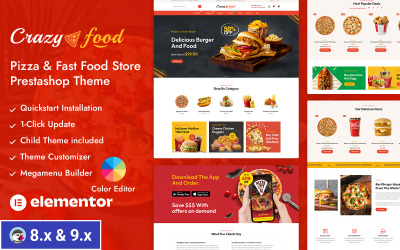 Crazyfood - магазин піци та фастфуду, адаптивна тема PrestaShop