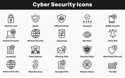 Cyber Security Icon Set, Data Protection and Digital Safety Symbols