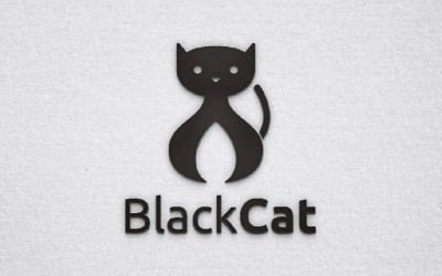 Güzel Siyah Kedi Evcil Hayvan Siluet Logo Şablonu