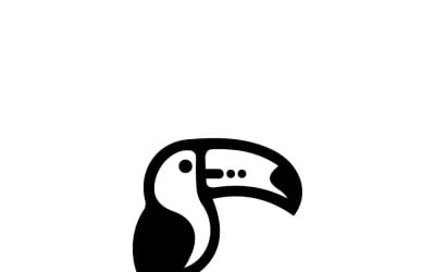 Logo minimalista con silhouette di tucano nero: icona moderna di uccello tropicale per branding e design