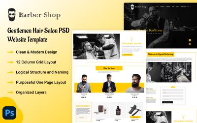 Modello PSD per sito web di Barber Shop - Parrucchiere per gentiluomini