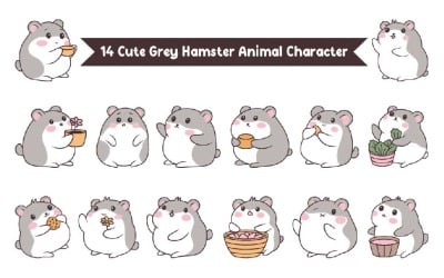 14 Cute Grey Hamster Animal Character