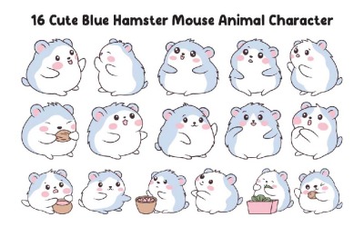 16 Cute Blue Hamster Mouse Animal Character