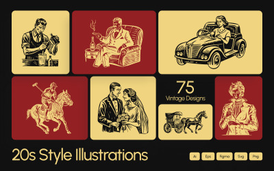 Vintage 20-tal stil illustrationer Set