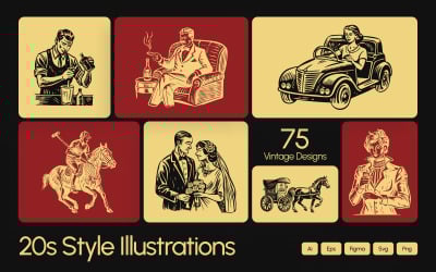 Vintage 20s Style Illustrations Set