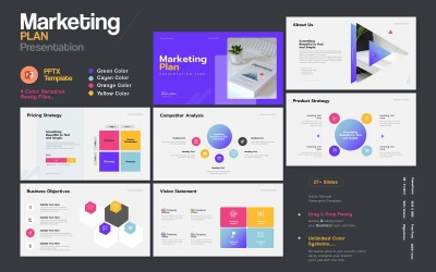 Professionell marknadsföringsplan PowerPoint – Ren design med accent och färgglad layout