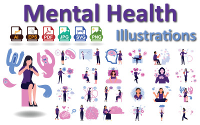 Digitala illustrationer om mental hälsa | Kreativa resurser för mentalt välbefinnande