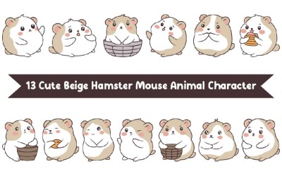 13 söta beige hamstermusdjurfigurer