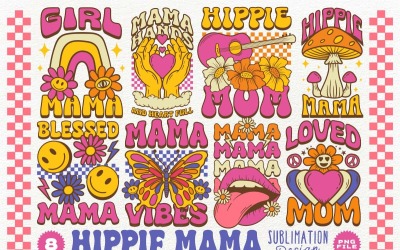 Hippie Mama Sublimasyon Tasarımları Paketi PNG