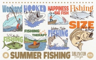 Summer Fishing Sublimation Designs Bundle PNG