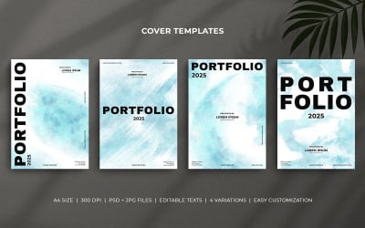 Portfolio cover template with Pastel soft Blue and white watercolor brush stroke effects