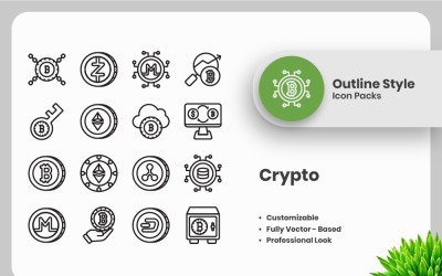 Collection de 20 icônes de contour cryptographique