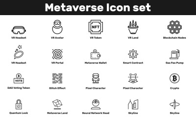 20 Metaverse ikoncsomag ikonkészlet, vázlatos ionc készlet