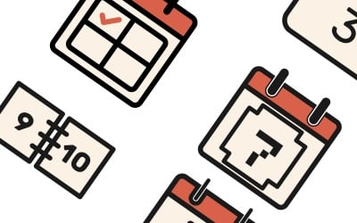 Kolorowy zestaw ikon kalendarza wektor logo płaski projekt, 12 Premium Calendar Icon Set Template