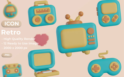 Set di icone retrò di progettazione grafica 3D