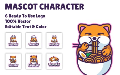 Design del logo del personaggio mascotte del gatto Ramen