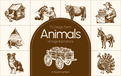 Vintage Farm Animals Illustration Set