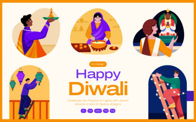 Diwali Vector Kunst Illustratie Set