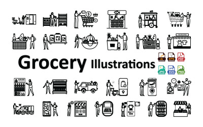 Estetyka sklepu spożywczego | Ilustracja jedzenia dla projektantów i twórców