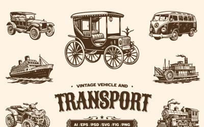 Set di icone di veicoli e trasporti d&amp;#39;epoca