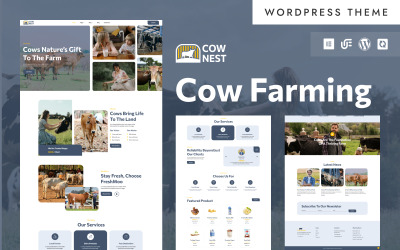 Chov krav - Šablona WordPress Elementor pro kravskou farmu a produkci mléčných výrobků