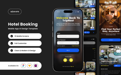 Tripnest – Шаблон дизайну застосунку для бронювання готелів