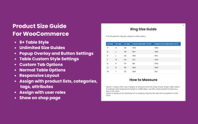 Produktstorleksguide för WooCommerce