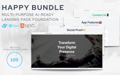 Happy Bundle - AI-Ready Next.js 15 / React 19 Landing Page Starter s Tailwind CSS