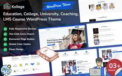 Kollege - Education, College, University, Coaching, School, LMS, and Online Course WordPress Theme