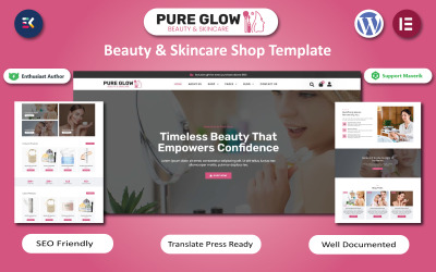 Pure Glow - Szépségápolási és bőrápolási üzlet WooCommerce Elementor sablon