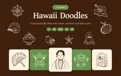 Conjunto de iconos de doodle de Hawái moderno