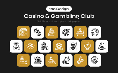 Kasino och spelklubb ikonuppsättning