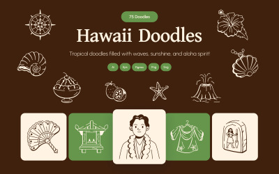 Modernes Hawaii-Doodle-Icon-Set
