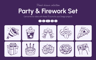 Party- und Feuerwerk-Doodle-Set