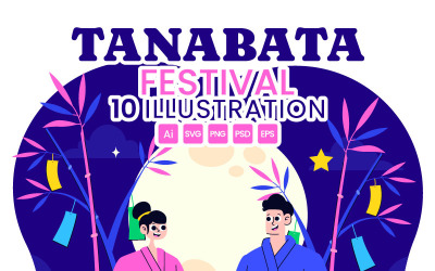10 Tanabata Japan Festival Vektorillustration