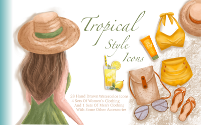 Aquarell tropische Kleidung Icons 214