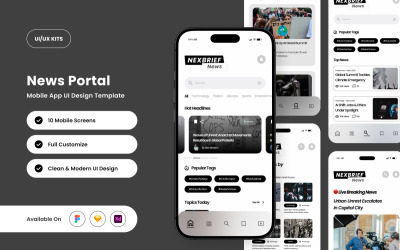 NexBriefNews - Mall för design av nyhetsportalapp