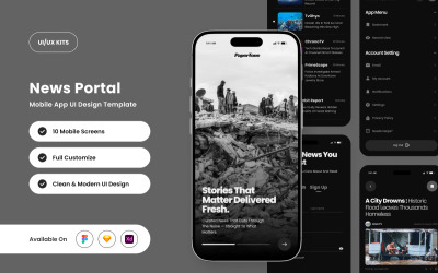 PaperTone - Шаблон дизайну мобільного додатку для новинного порталу