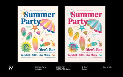 Blue and Red Summer Party Invitation