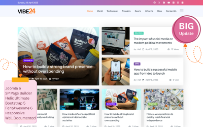 Vibe24 - Hírek és magazinok Joomla 6 sablon