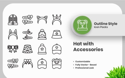 Colección de iconos de contorno de 20 conjuntos de sombreros y accesorios