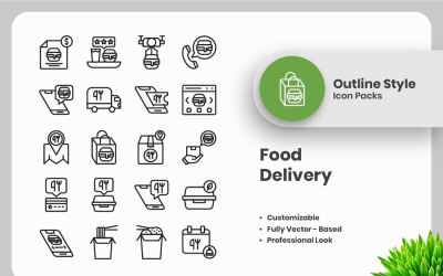20 Set of Food Delivery Outline Icon Collection