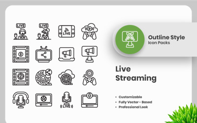 20 Set of Live Streaming Vol 2 Outline Icon Collection