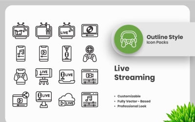 20 Set of Live Streaming Vol 3 Outline Icon Collection