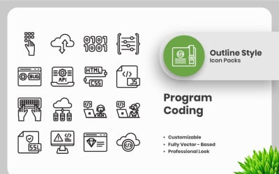 20 Set of Program Coding Outline Icon Collection